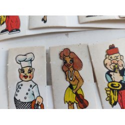 Vintage bordkort med karikaturer, ca. 1940-1950