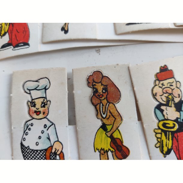 Vintage bordkort med karikaturer, ca. 1940-1950