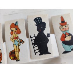 Vintage bordkort med karikaturer, ca. 1940-1950