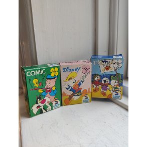 Tre gamle mini puslespil, Disney og Warner brothers