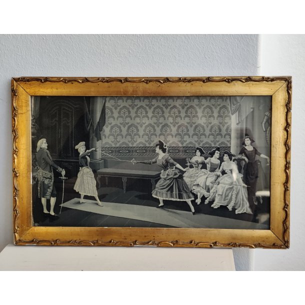 Antikt silkev�vet billede "F�gtetimen" 