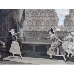 Antikt silkev�vet billede "F�gtetimen" 