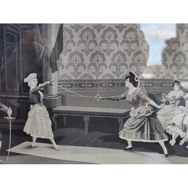 Antikt silkev�vet billede "F�gtetimen" 