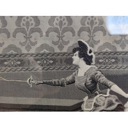 Antikt silkev�vet billede "F�gtetimen" 