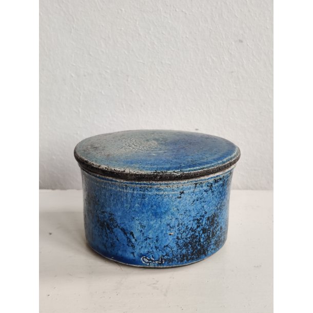 Smuk keramik l�gkrukke, bl� raku