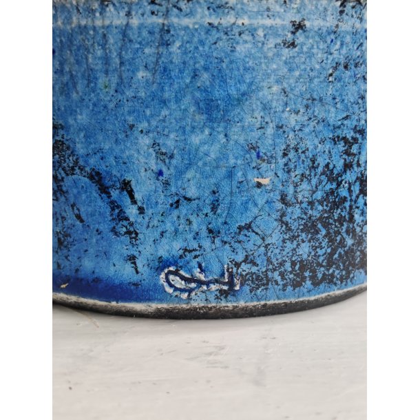 Smuk keramik l�gkrukke, bl� raku