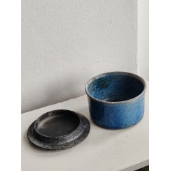 Smuk keramik l�gkrukke, bl� raku