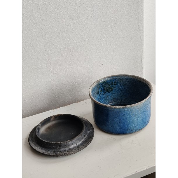 Smuk keramik l�gkrukke, bl� raku