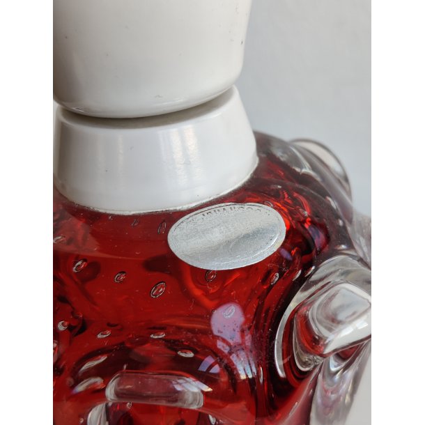 Vintage lampefod af r�dt glas