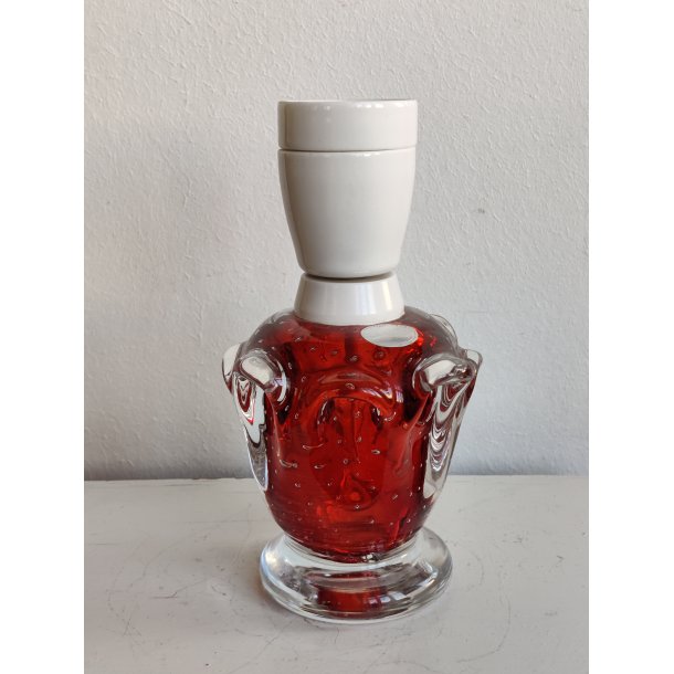 Vintage lampefod af r�dt glas