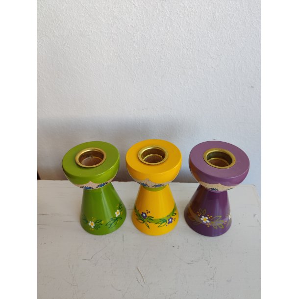 Lyholmer 3 lysestager gul, gr�n og lilla