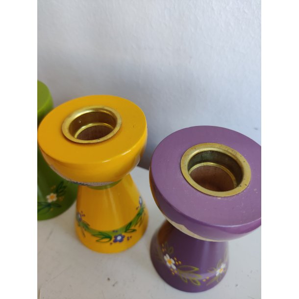 Lyholmer 3 lysestager gul, gr�n og lilla