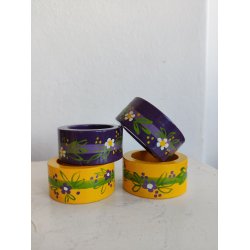 4 Lyholmer servietringe, gul og lilla