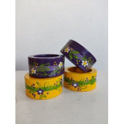 4 Lyholmer servietringe, gul og lilla