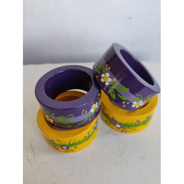 4 Lyholmer servietringe, gul og lilla