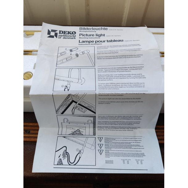 Gallerilampe i messing ny i �ske, 40 �r gammel