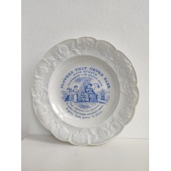 "Good humour". Antik engelsk b�rnetallerken, Flowers that never fade, ca. 1840. Bl�.