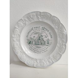 "Good humour". Antik engelsk b�rnetallerken, Flowers that never fade, ca. 1840. Gr�n