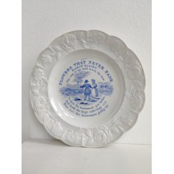 "Early rising". Antik engelsk b�rnetallerken, Flowers that never fade, ca. 1840. Bl�.