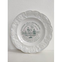 "Kindness". Antik engelsk b�rnetallerken, Flowers that never fade, ca. 1840. Gr�n.