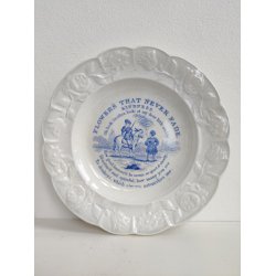 "Kindness". Antik engelsk b�rnetallerken, Flowers that never fade, ca. 1840. Bl�.