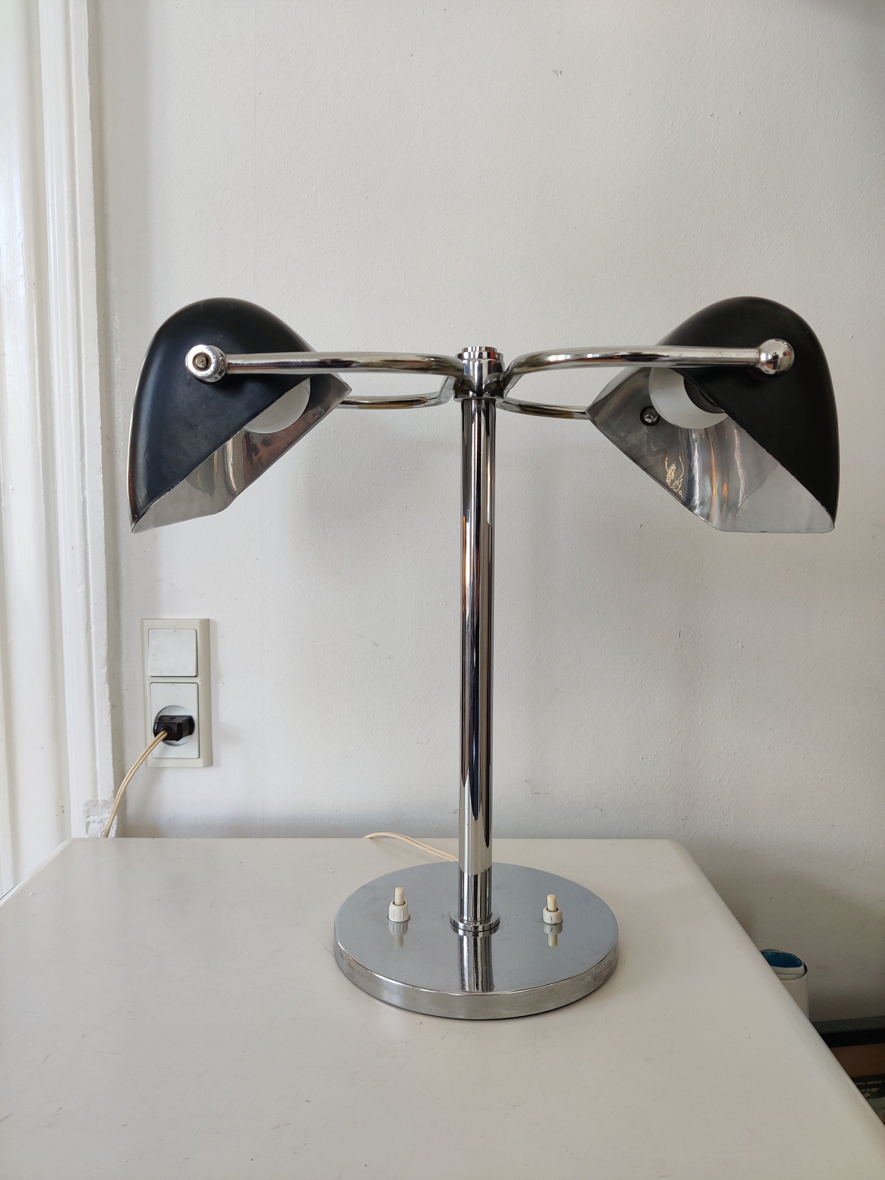 .Vintage dobbeltlampe, krom og metal, tysk ca. 1940-1950