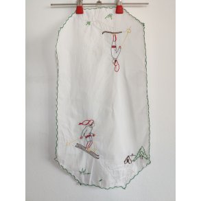 Meget gammel jule-bordl�ber med nisser p� ski