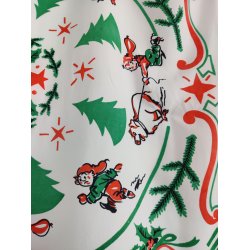 Juledug fra 1950'erne med nisser og grise i galop