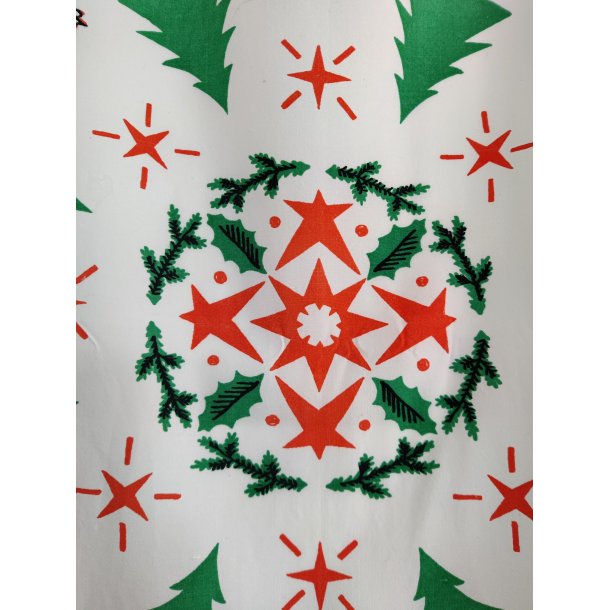 Juledug fra 1950'erne med nisser og grise i galop