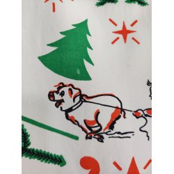 Juledug fra 1950'erne med nisser og grise i galop