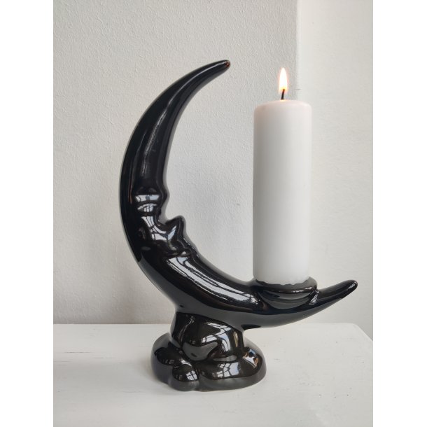 Vintage m�ne-lysestage i fajance, sort