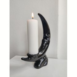 Vintage m�ne-lysestage i fajance, sort