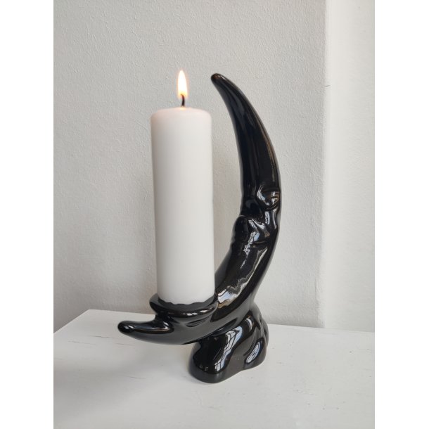 Vintage m�ne-lysestage i fajance, sort