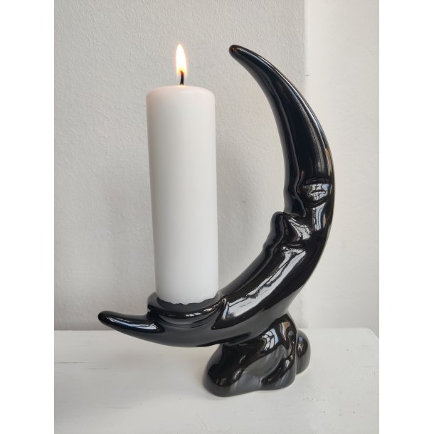 Vintage m�ne-lysestage i fajance, sort