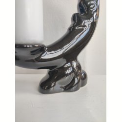 Vintage m�ne-lysestage i fajance, sort