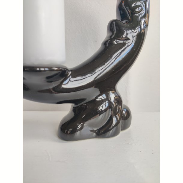 Vintage m�ne-lysestage i fajance, sort
