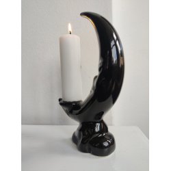 Vintage m�ne-lysestage i fajance, sort
