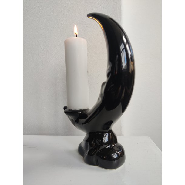 Vintage m�ne-lysestage i fajance, sort