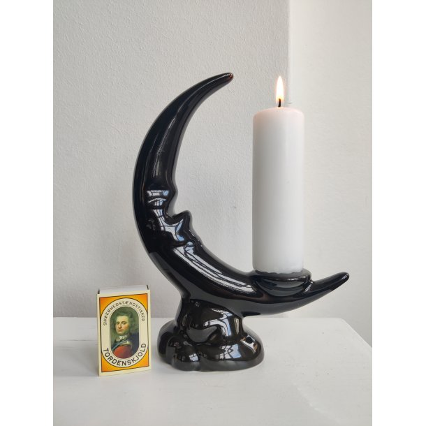 Vintage m�ne-lysestage i fajance, sort