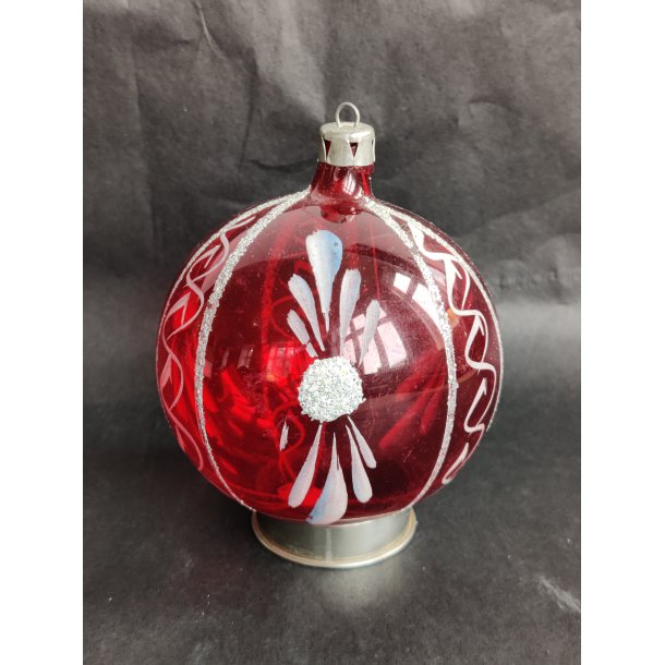 Gennemsigtig r�d. Stor vintage julekugle