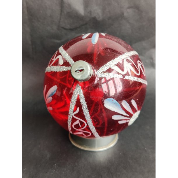 Gennemsigtig r�d. Stor vintage julekugle
