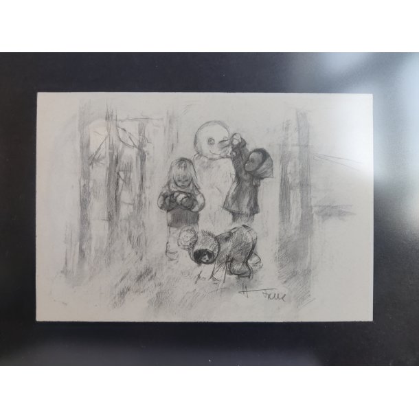 B�rn og snemand. Tryk af Hildegard Falk (1922-1998)