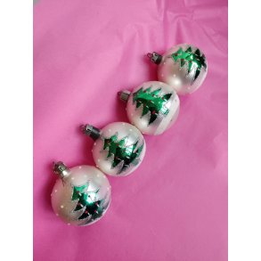 Fire vintage julekugler med juletr og glimmer