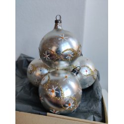 4 vintage julekugler, s�lv og glimmer 1950-1960