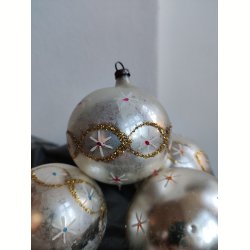 4 vintage julekugler, s�lv og glimmer 1950-1960