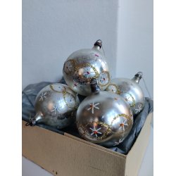 4 vintage julekugler, s�lv og glimmer 1950-1960