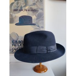 Vintage Borsalino herrehat, m�rkebl� fedora str. 6 1/2