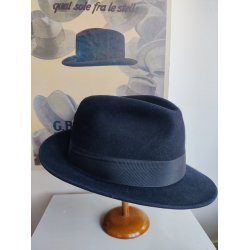 Vintage Borsalino herrehat, m�rkebl� fedora str. 6 1/2