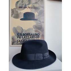 Vintage Borsalino herrehat, m�rkebl� fedora str. 6 1/2
