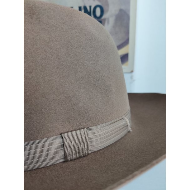 Vintage Borsalino herrehat, lysebrun fedora str 5